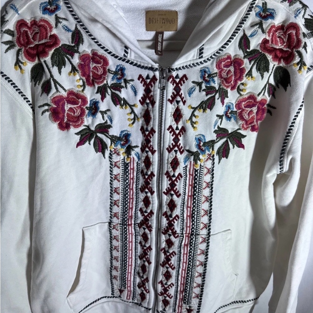 DRIFTWOOD Women's Teddy Hoodie Size XL Full Zip Embroidered GORGEOUS EUC 46x23” - Picture 3 of 6